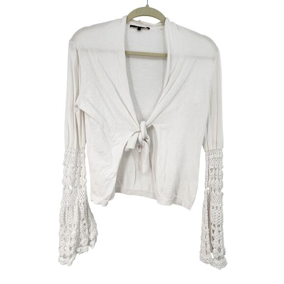 KOBI HALPERIN SMALL COTTON MODAL CROCHET LACE SLEEVE FRONT TIE CARDIGAN - Picture 1 of 6